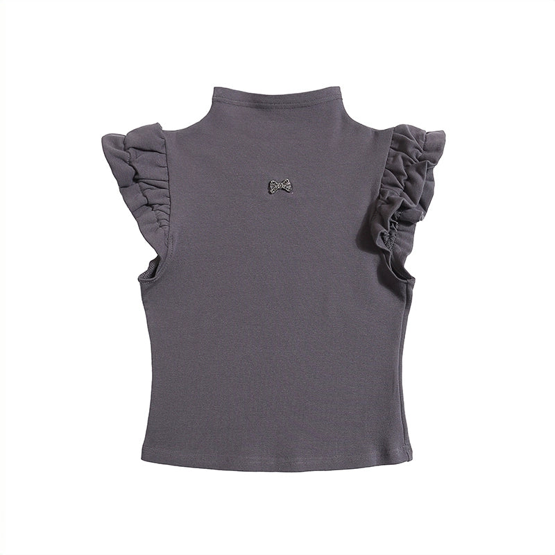 Ruffle Sleeve Top with Bow Pin Detail
