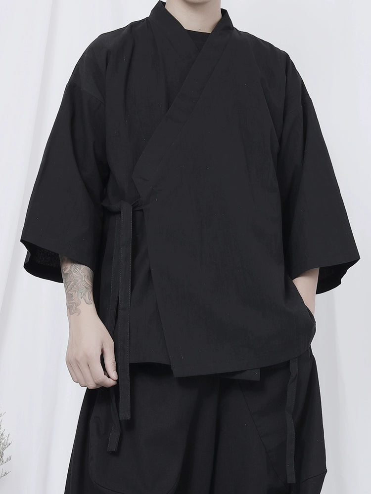 Black Wrap Kimono Shirt