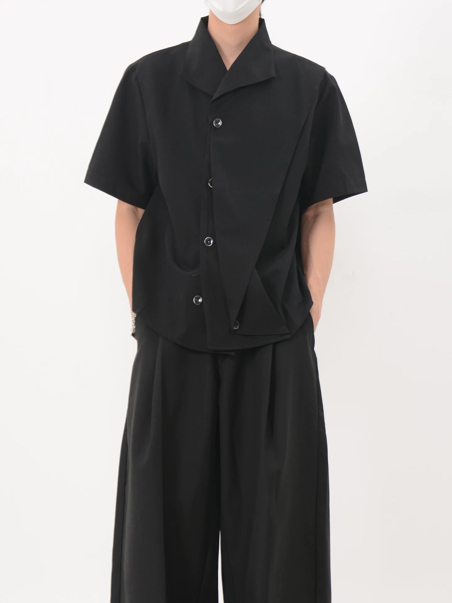 Asymmetric Cascade Button Shirt