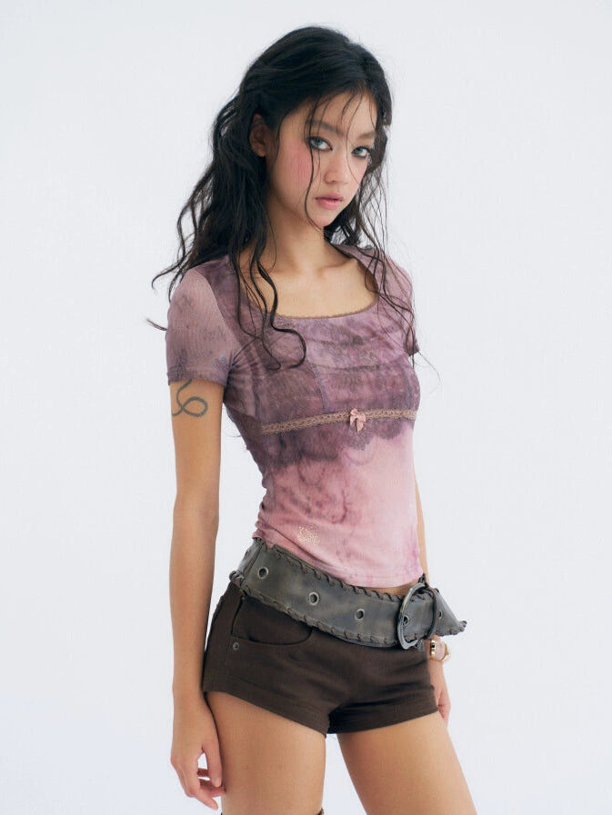 Rose Mist Lace Trim Tee