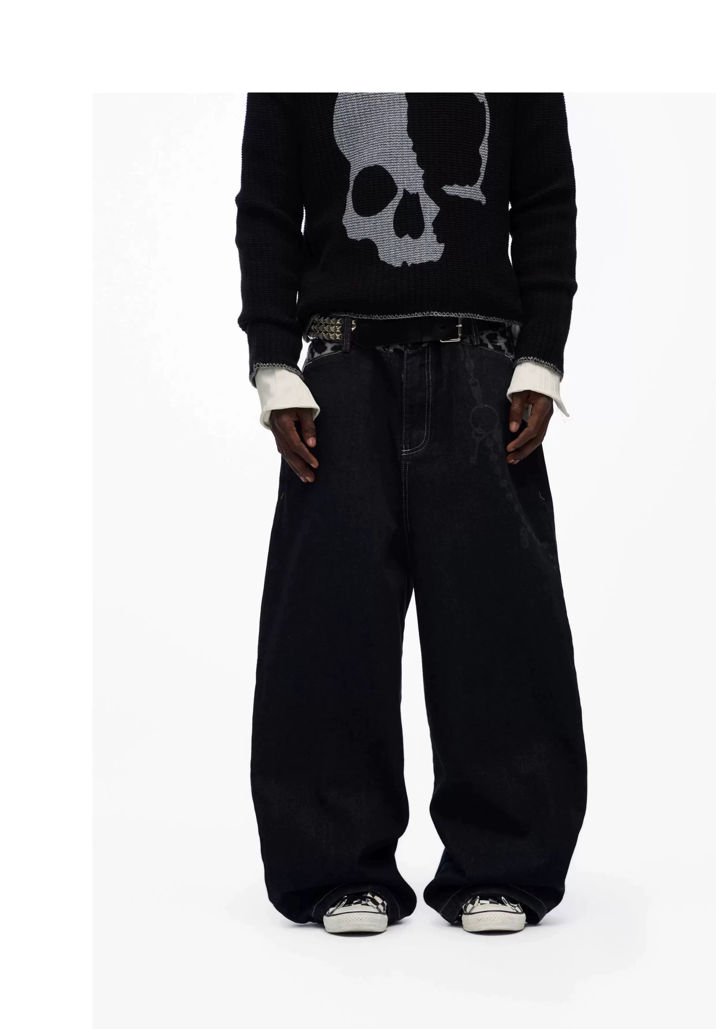 Leopard Waistband Chain Baggy Jeans