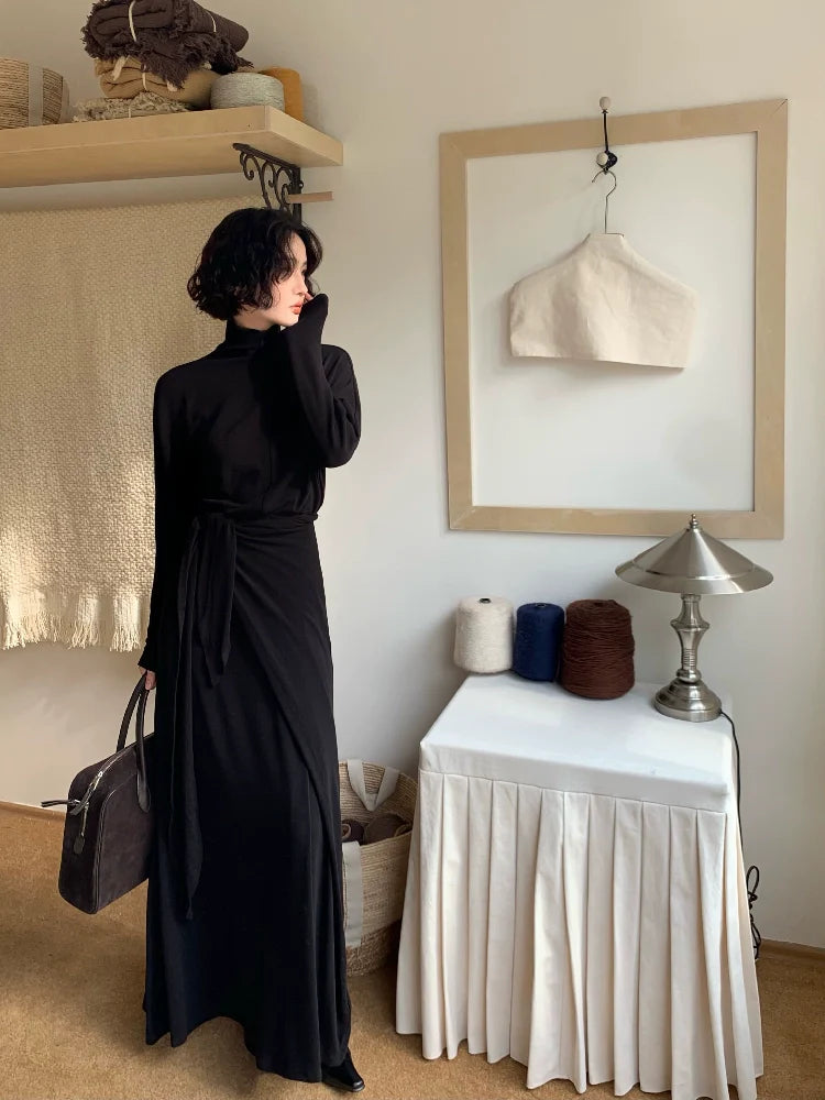 Turtleneck Belted Maxi Dress