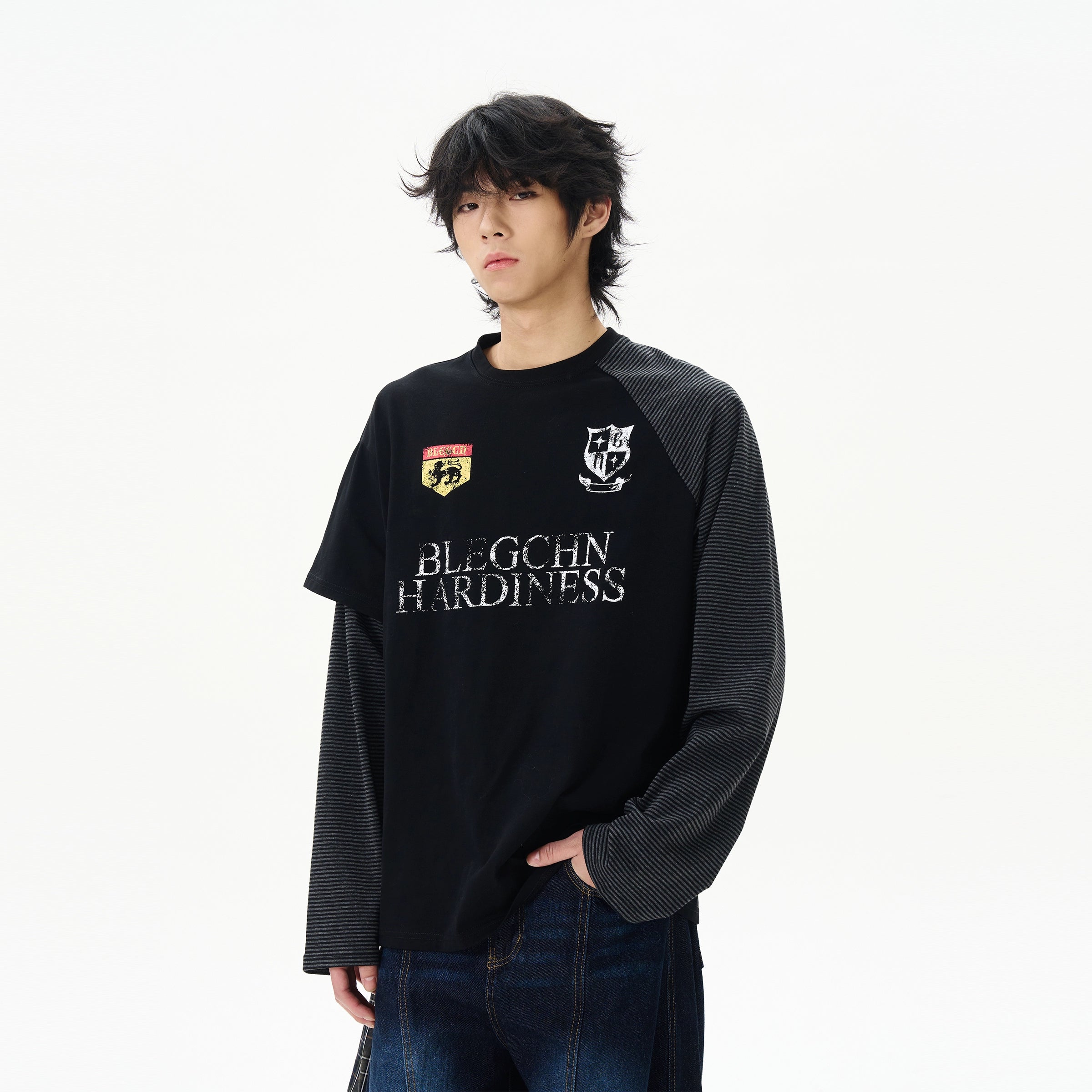 Layered Patchwork Varsity Long Sleeve Tee