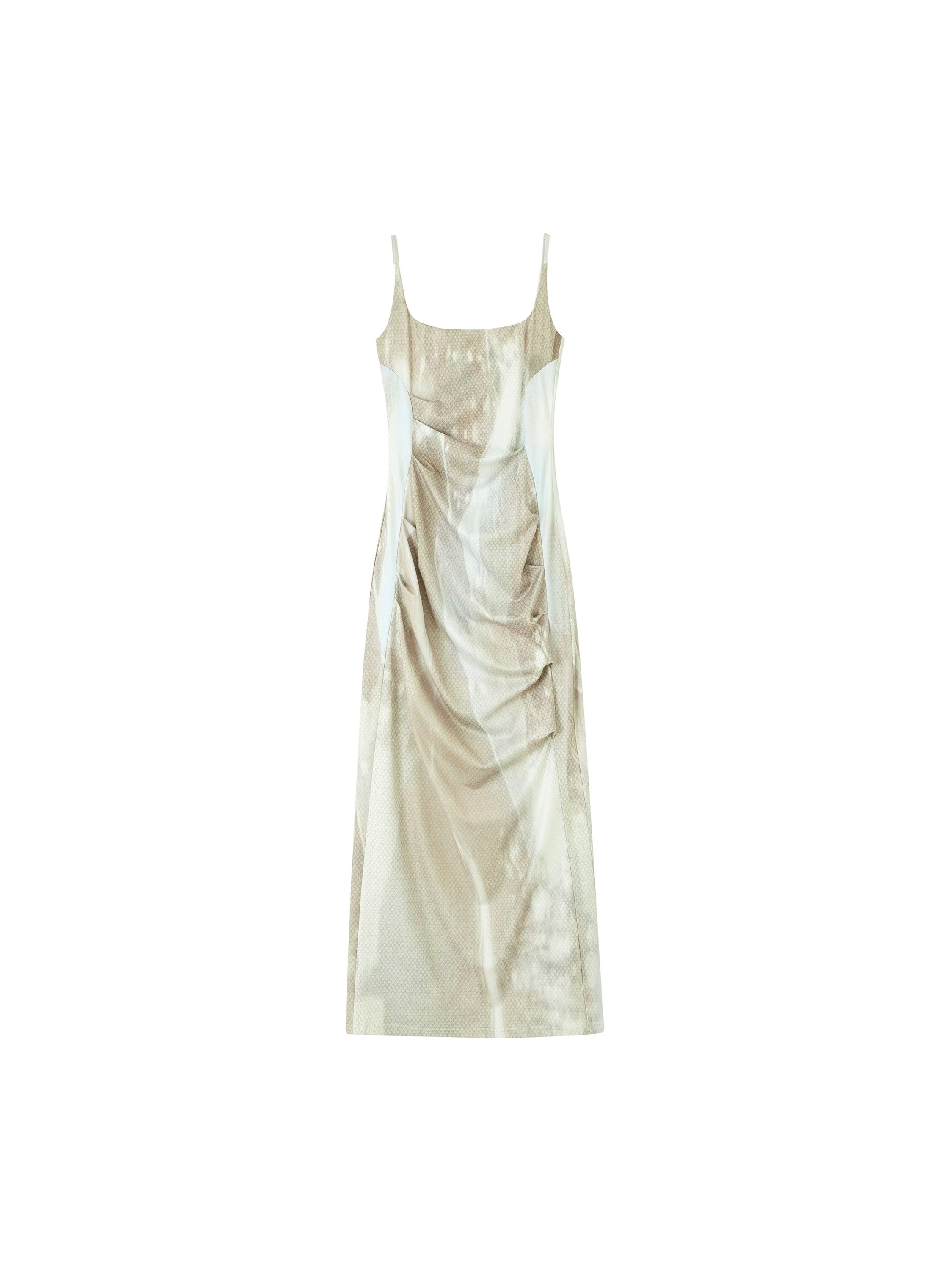 De Akiva Elegant Satin Slip Dress - Women's Spaghetti Strap Midi Vestido con estampado abstracto y detalles ruchados