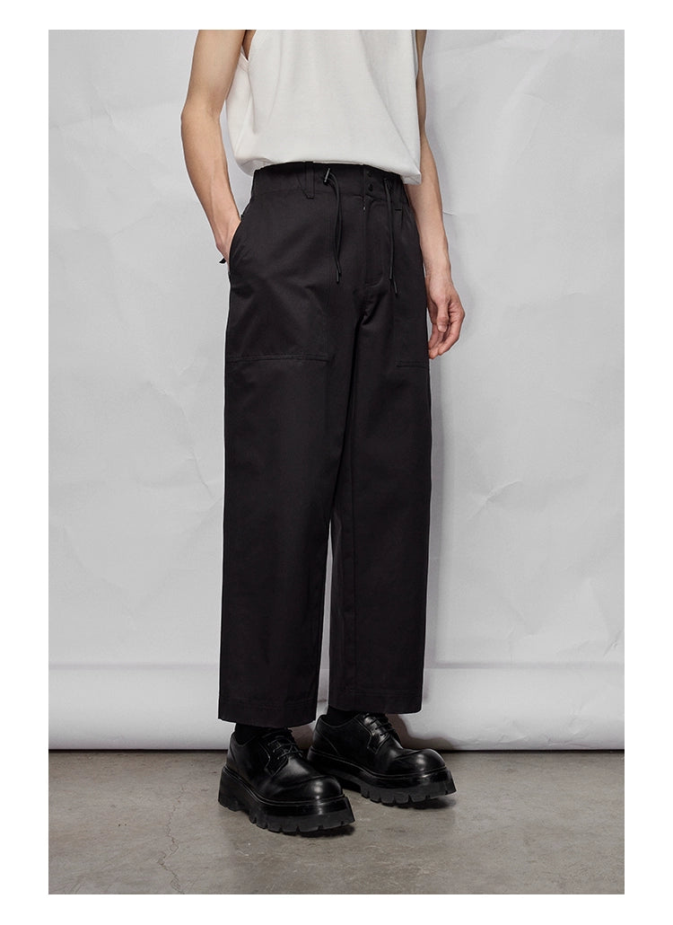 Wide Relaxed Straight-Cut Cropped/Mid-Length Pants