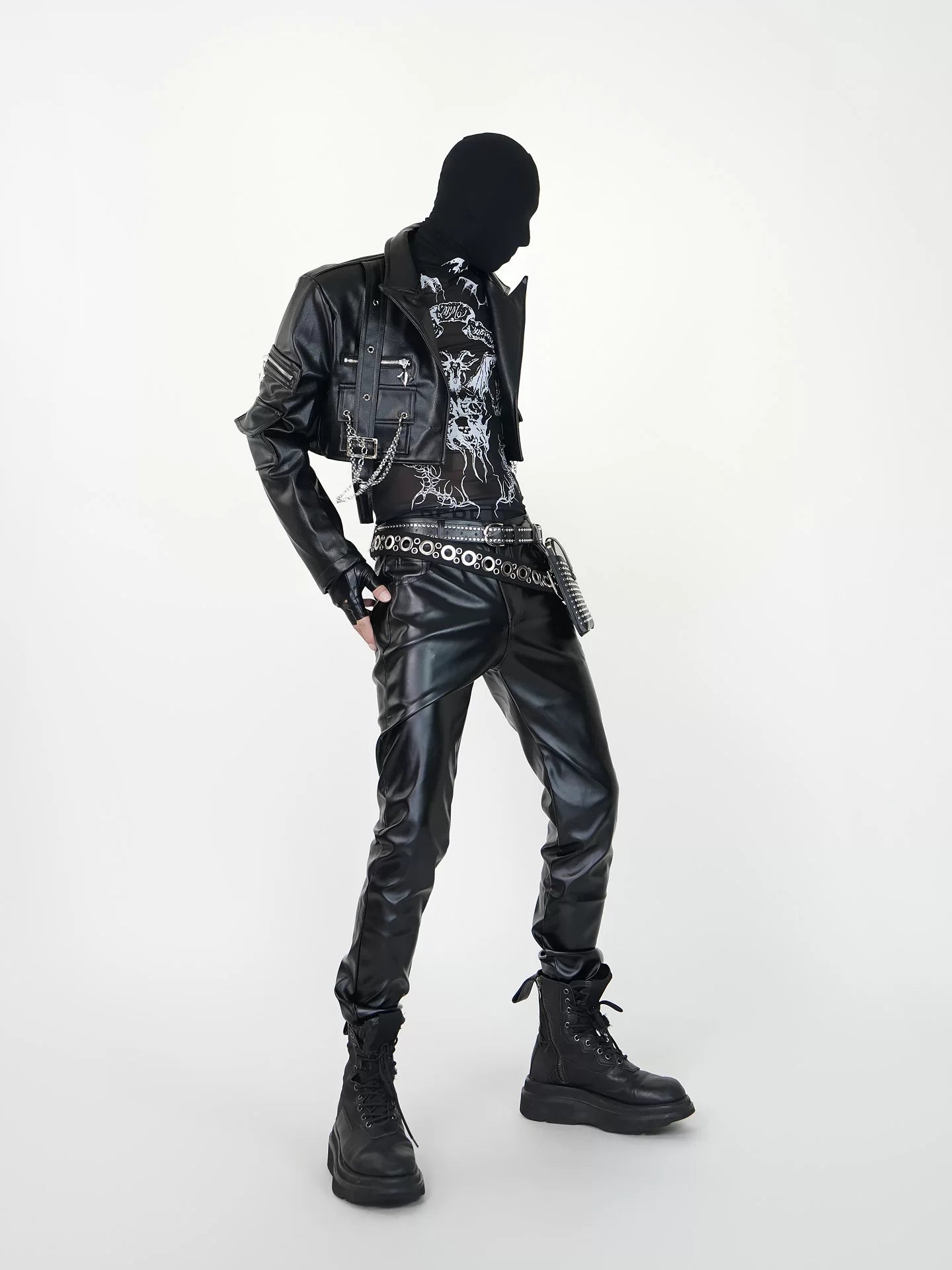 Nightcrawler Faux‑Leather Combat Pants