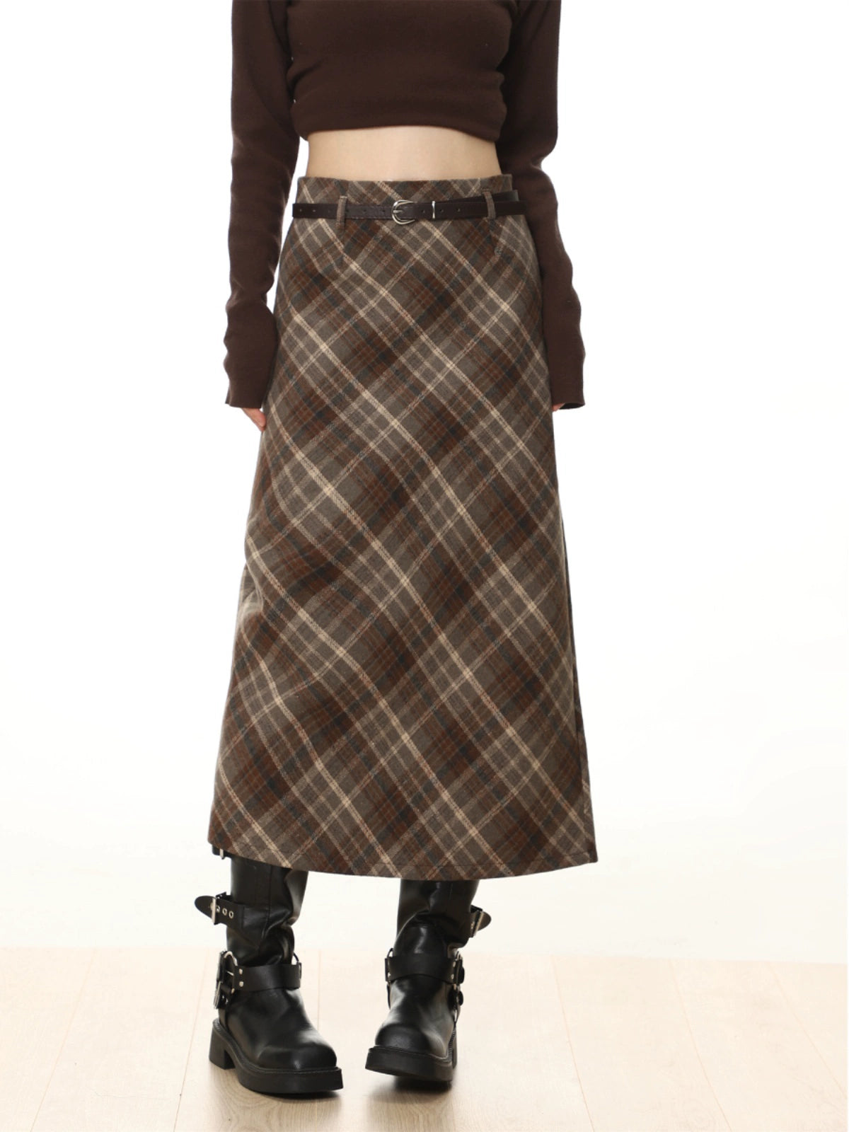 High-Waisted Plaid Skirt