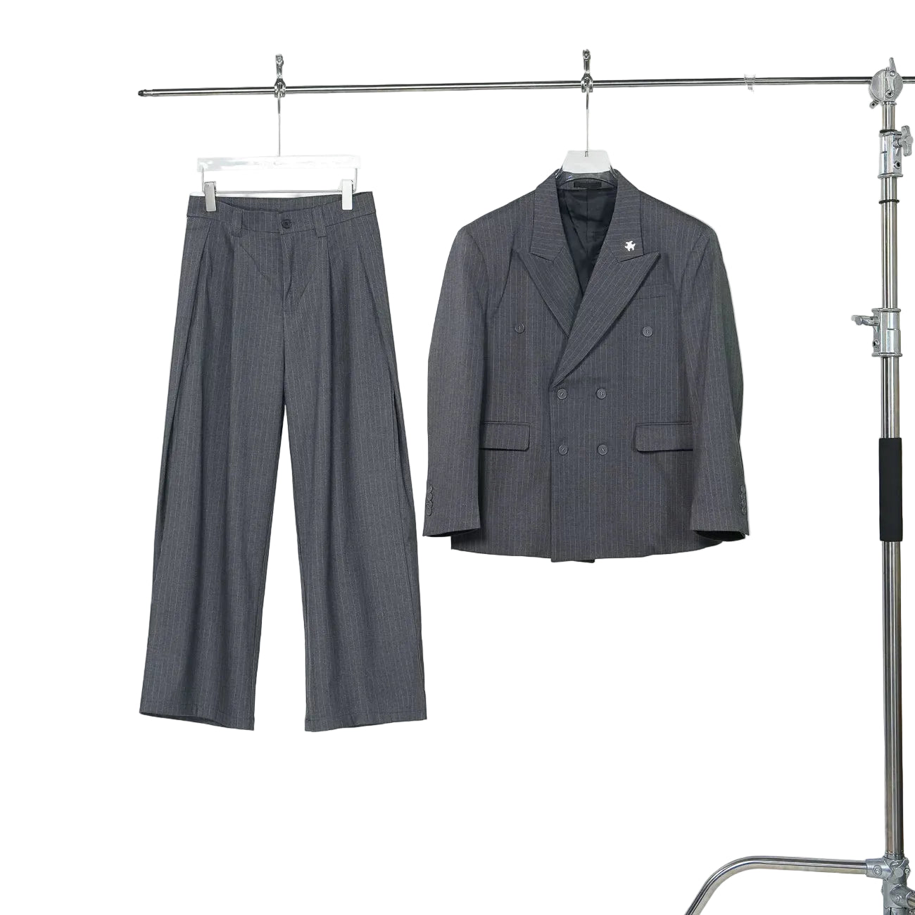 Graphite Ledger Pinstripe Power Blazer and Pants Setup