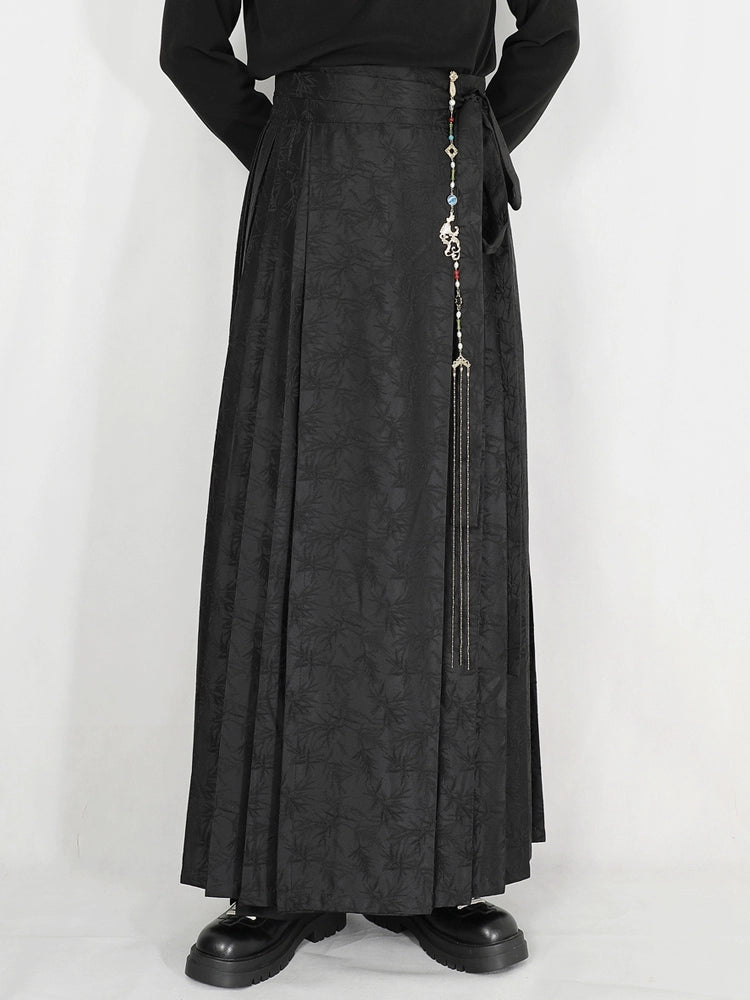 Black Jacquard Pleated Horse-Face Skirt