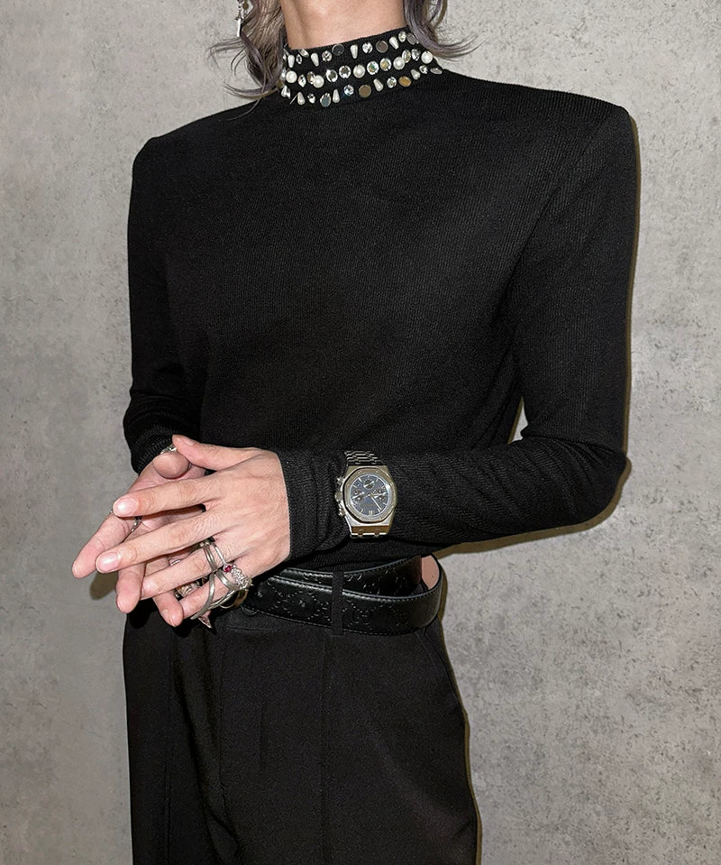 Starlit Collar Crystal Knit Top