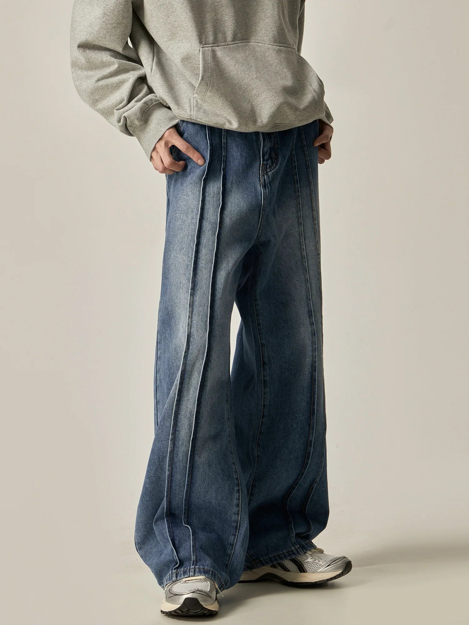 Wide Leg Pleated Denim Jeans