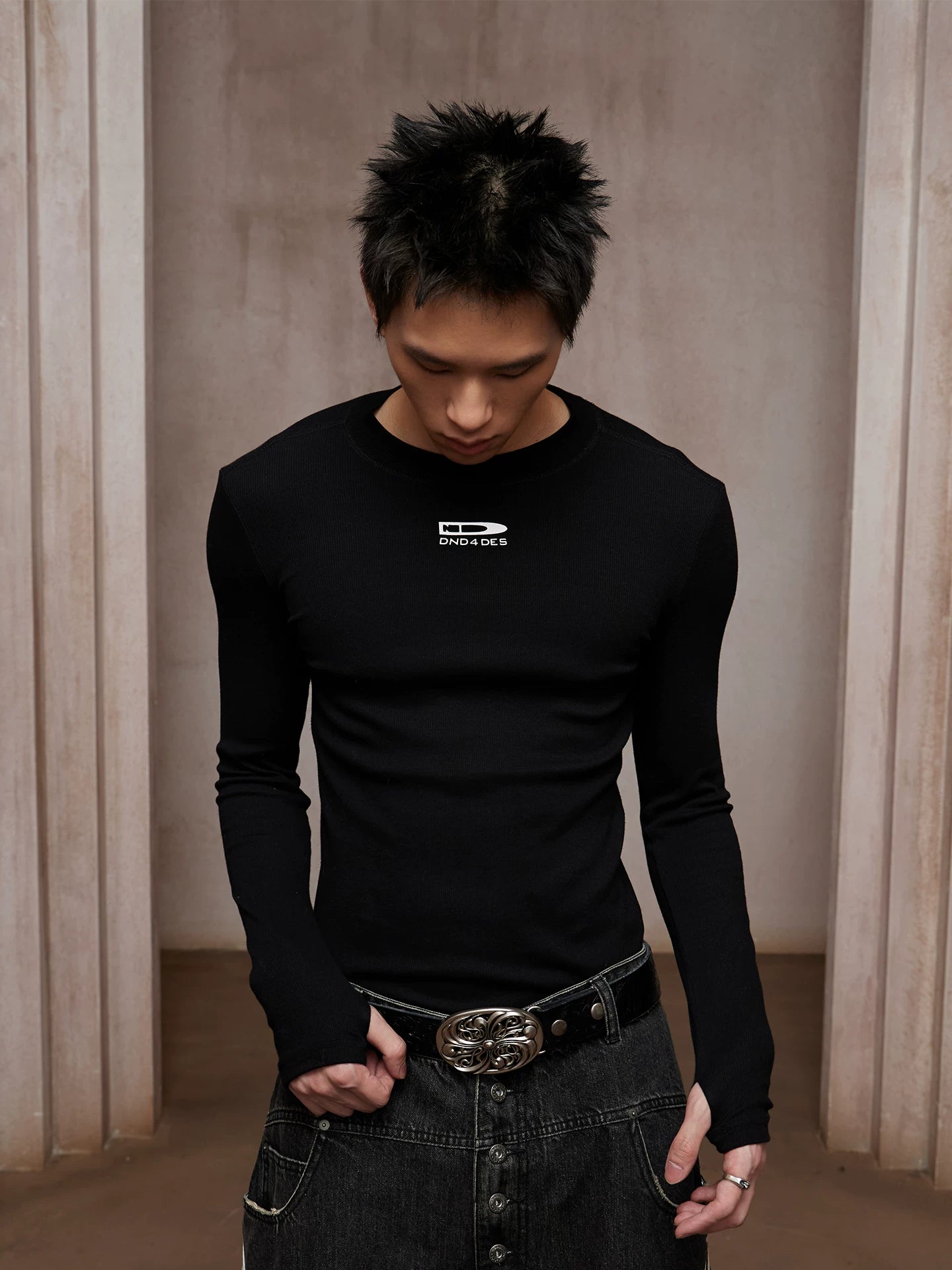 Logo Ribbed Compression Long Sleeve Tee