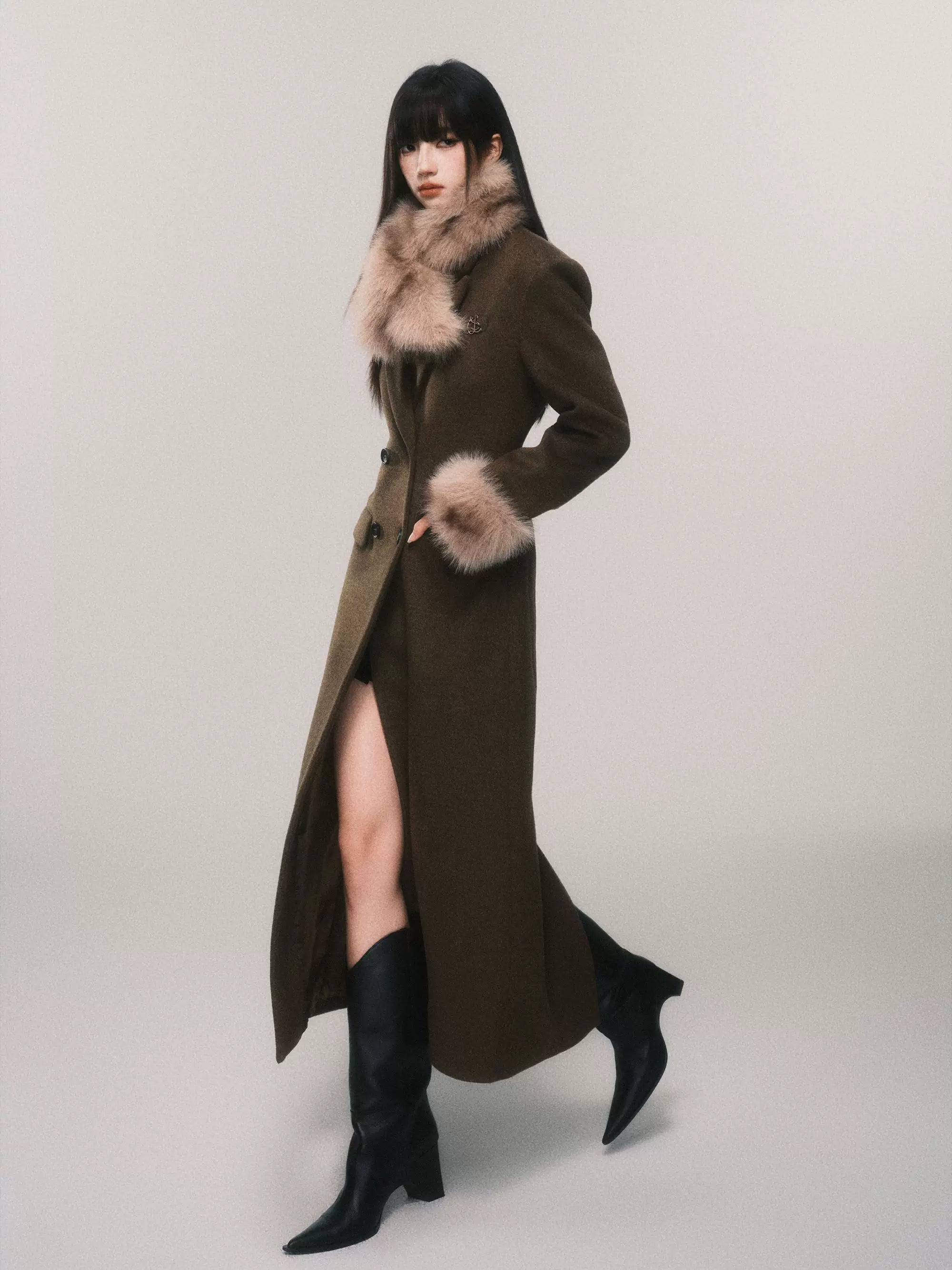 Midnight Marquis Faux Fur Cuff Coat