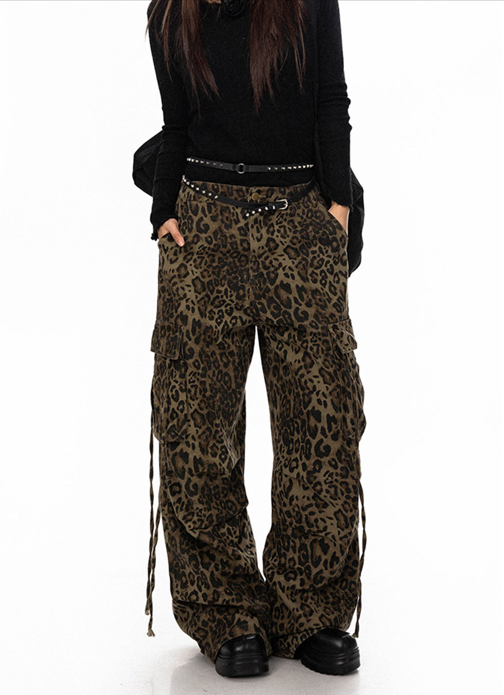 Street Leopard Print Wide Leg Cargo