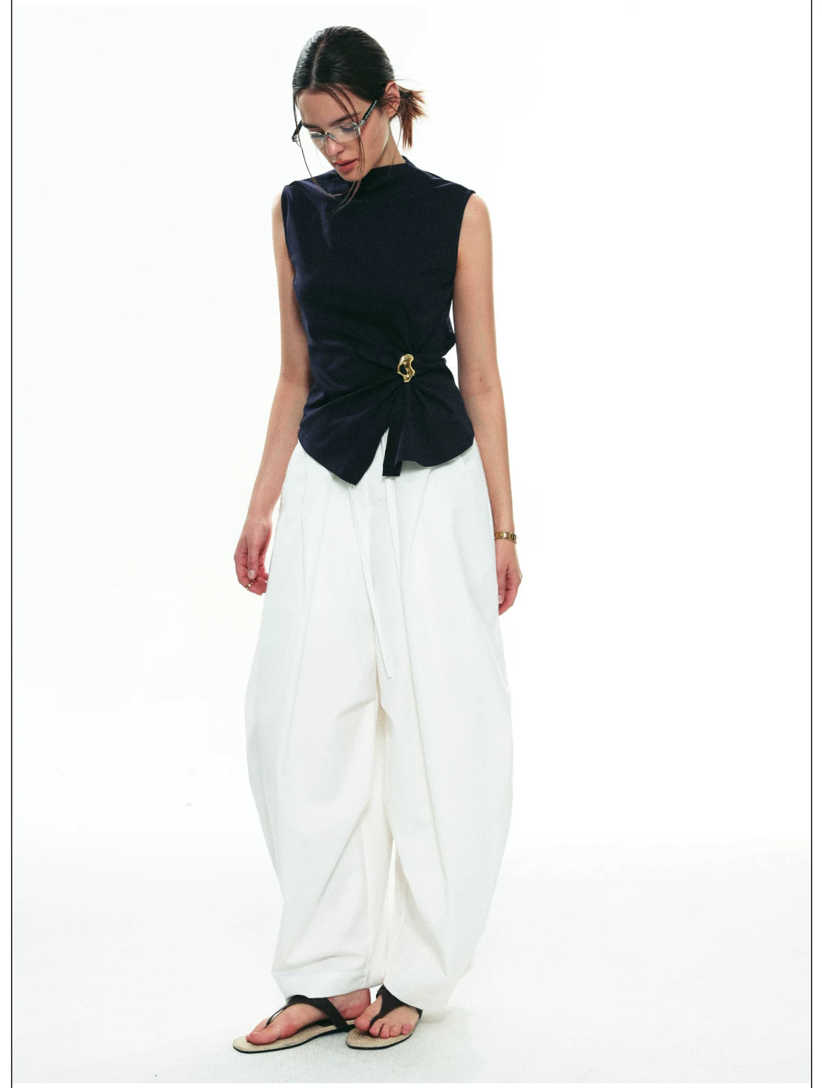 Gathered Buckle Ring Sleeveless Top
