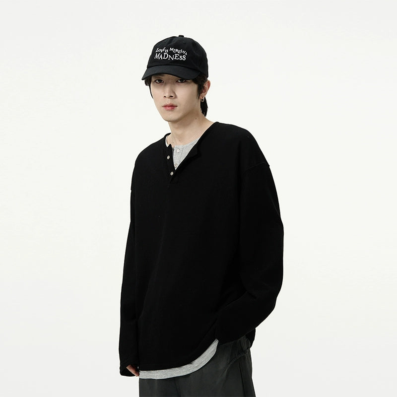 Waffle Knit Henley Neckline Pullover