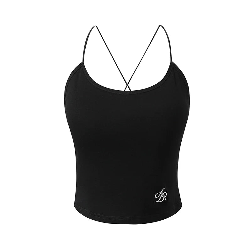 Essential Cross-Back Cami Top: Sleek Athletic Cropped Tank in Black, Heather Gray, and White