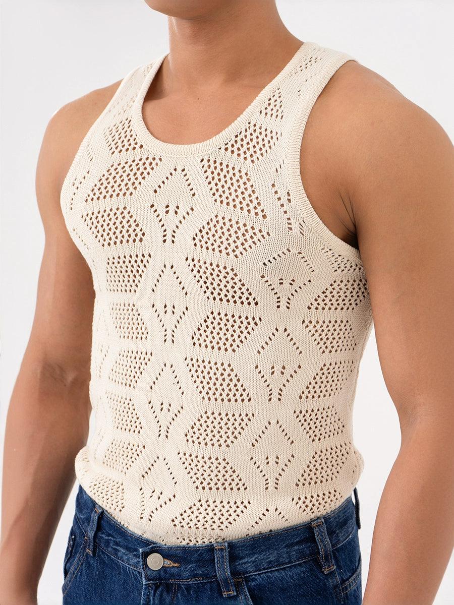 Geometric Lace Knit Tank Top - chiclara