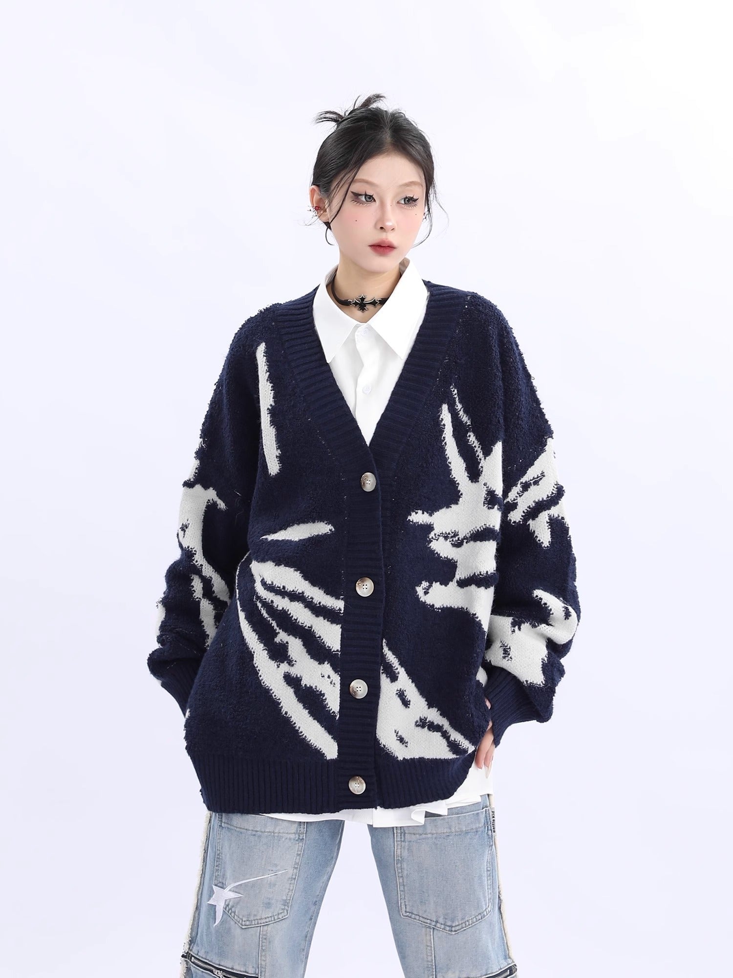 Abstract Pattern Knit Cardigan