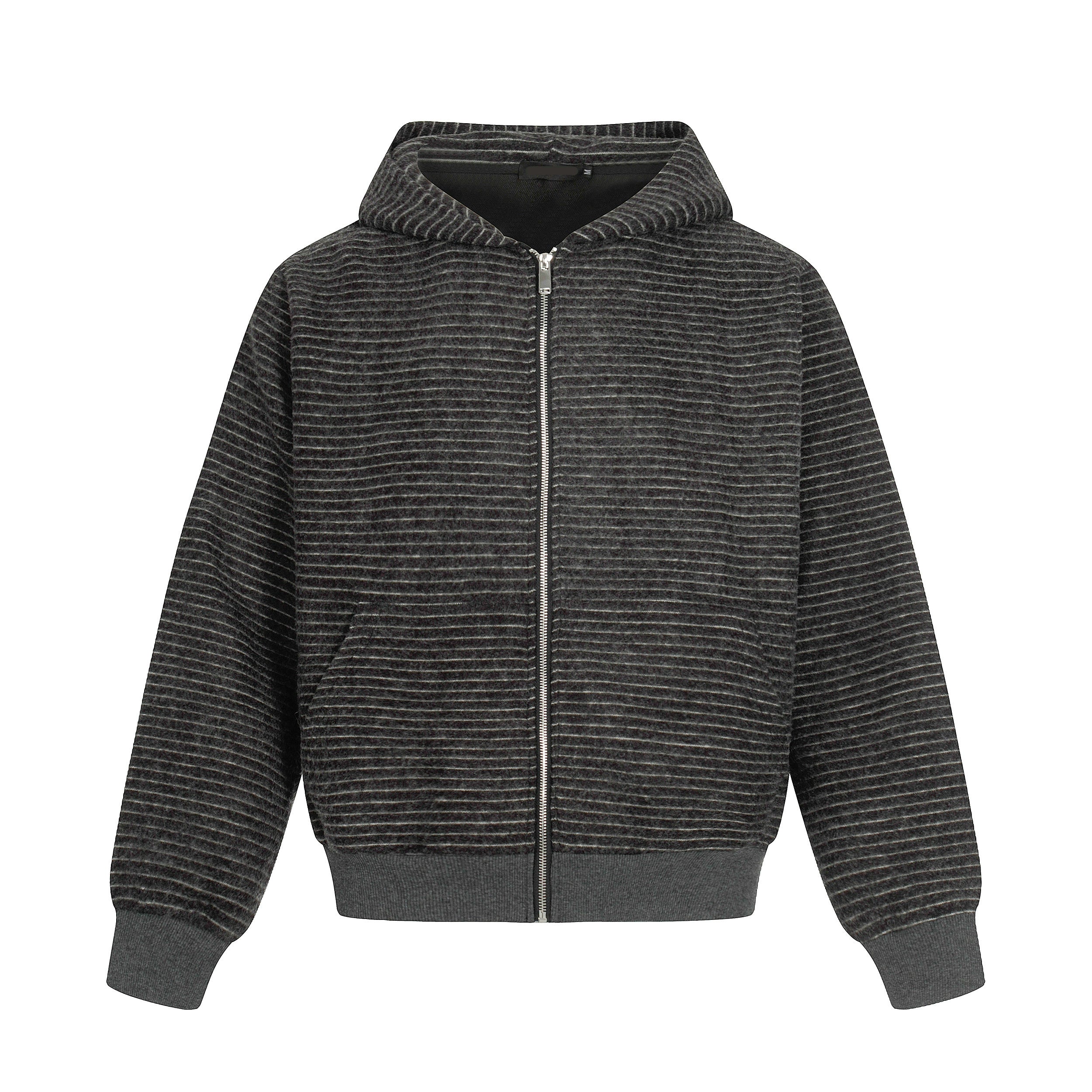 Oversized Striped Fleece Zip-Up Hoodie