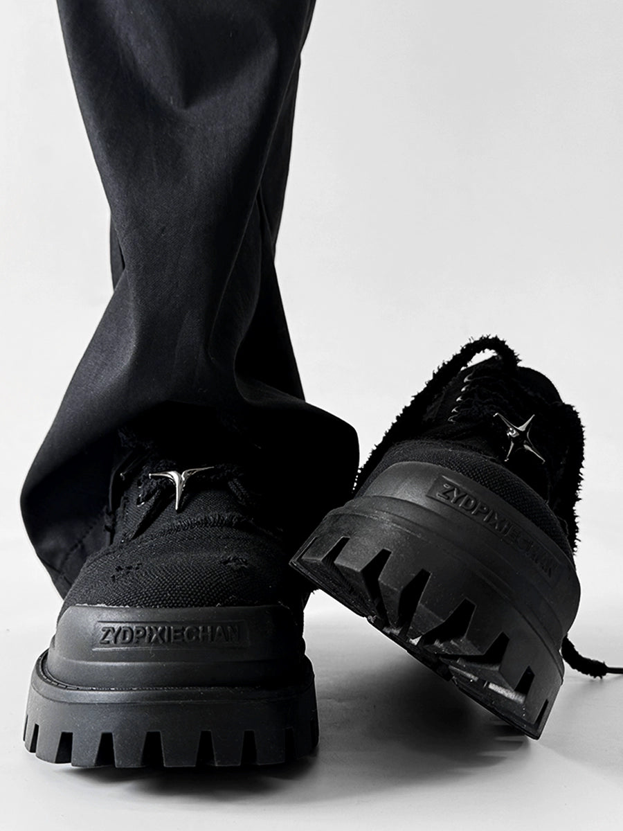 Chunky Black Canvas Platform Sneakers with Rugged Soles