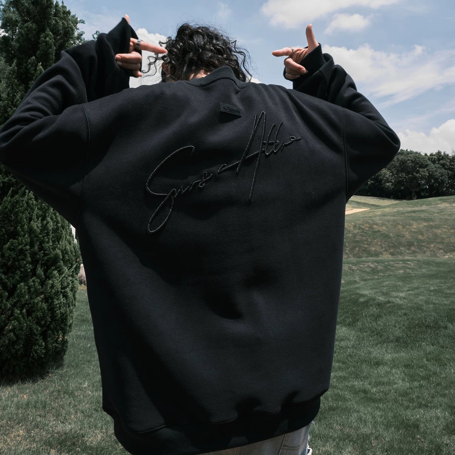 Script Embroidered Oversized Crewneck Sweatshirt
