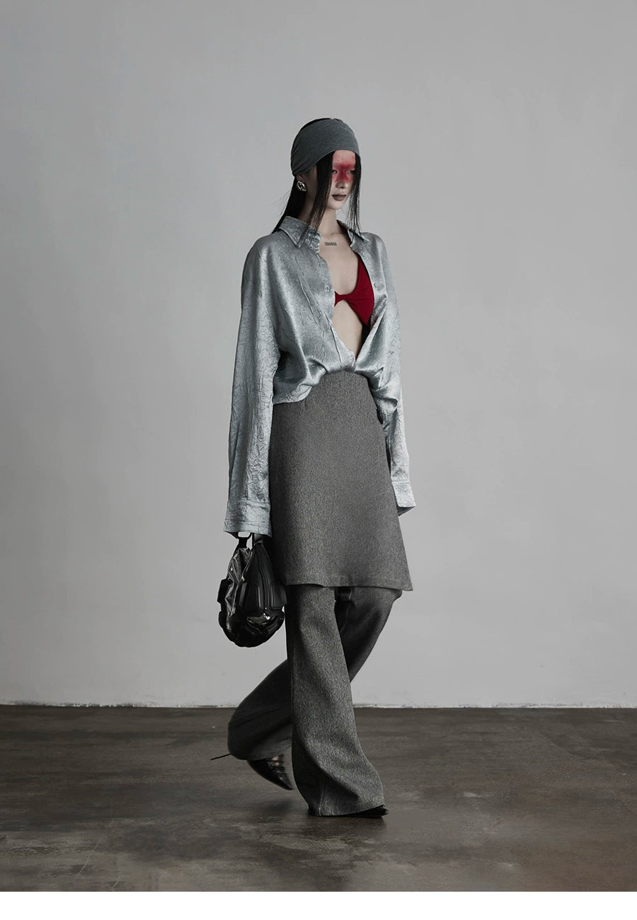 Gray Wide-Leg Suit Culottes