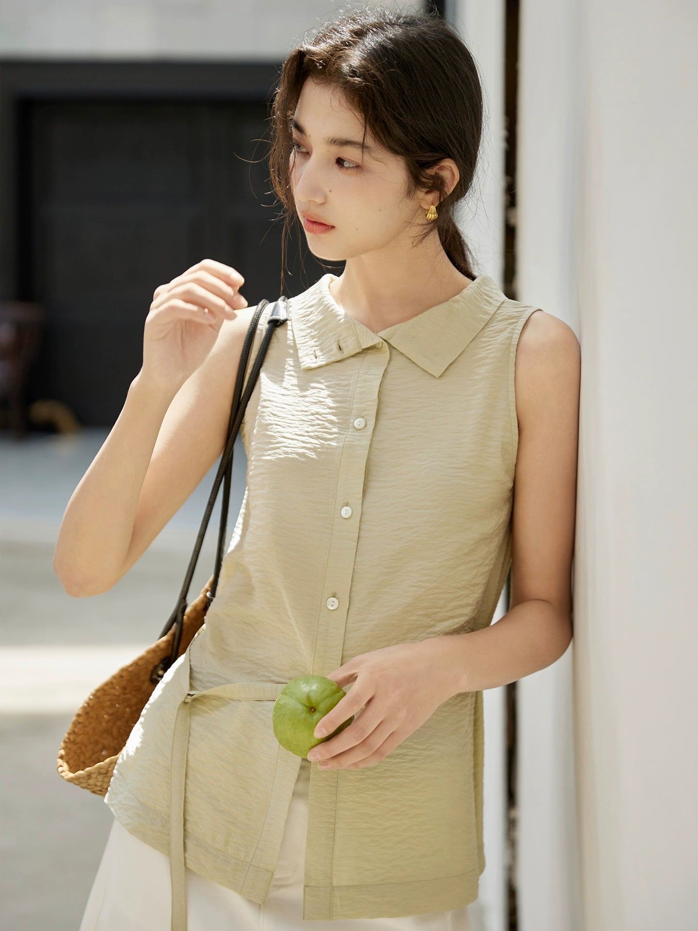 Sleeveless Light Pink Belted Top