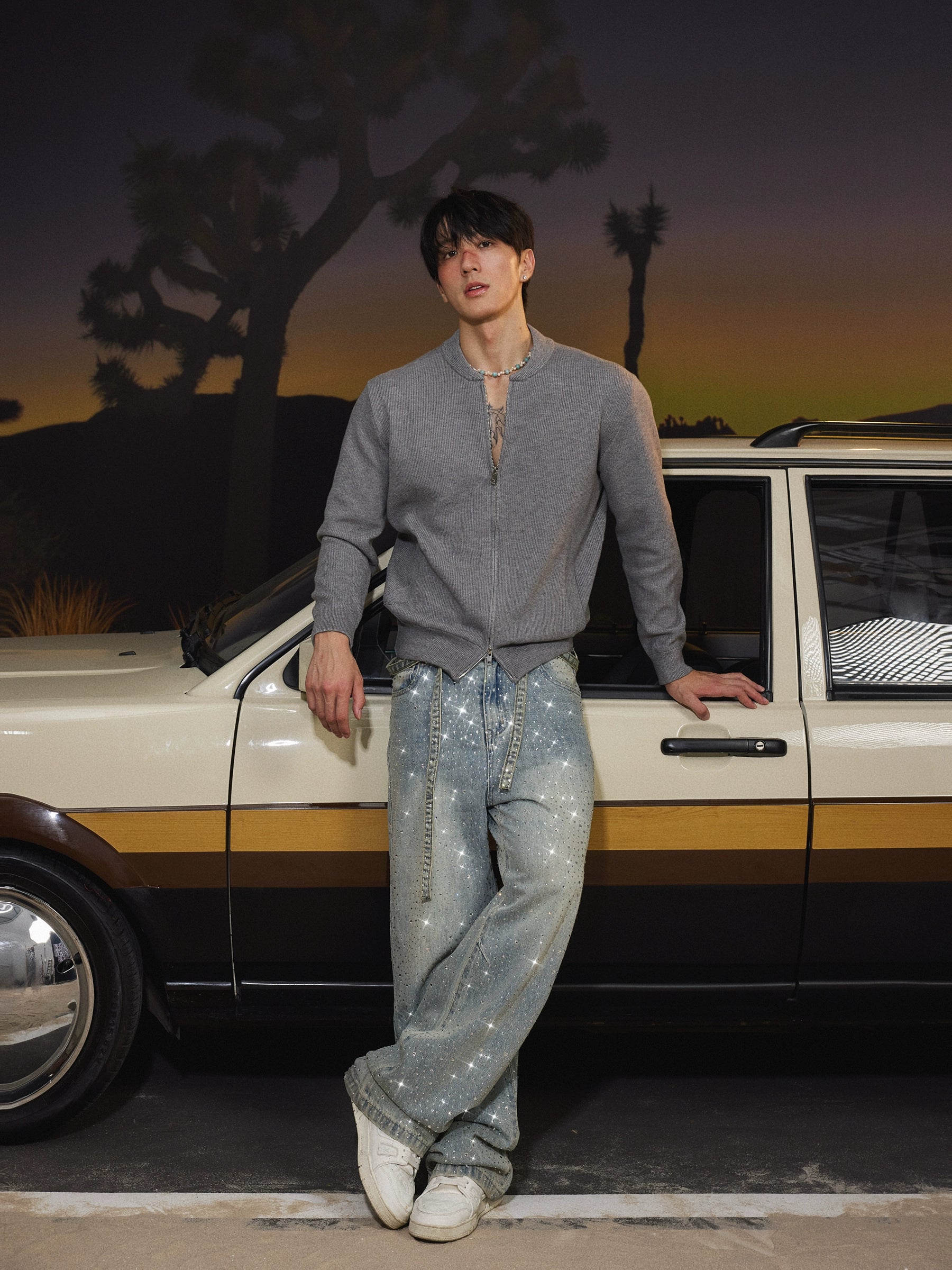 Ash Ribbed Zip-Up Cardigan