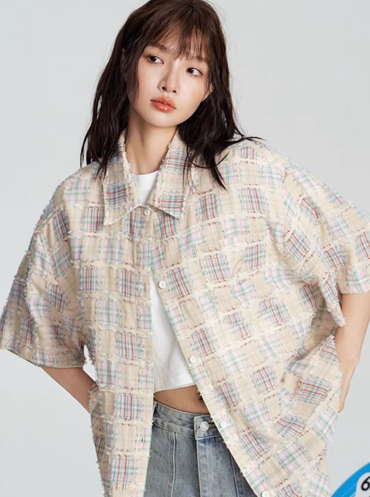 Plaid Shirt with Raw Edge Detailing - chiclara