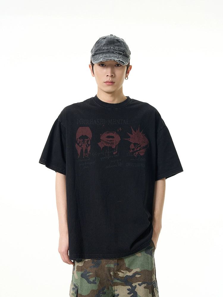 Black Oversized Graphic Tee with Red Print