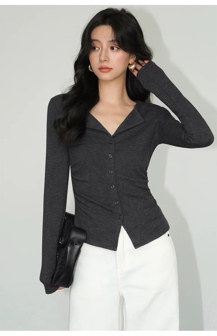 Collar Sculpted Button Cardigan