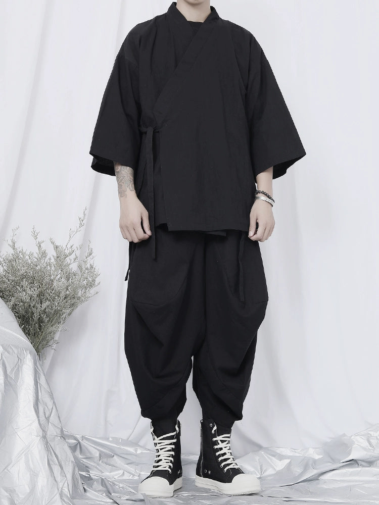 Black Wrap Kimono Shirt