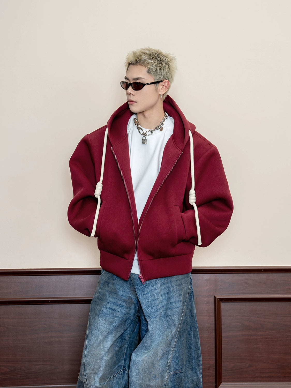 Thick Textured Knit Zip Up Hoodie