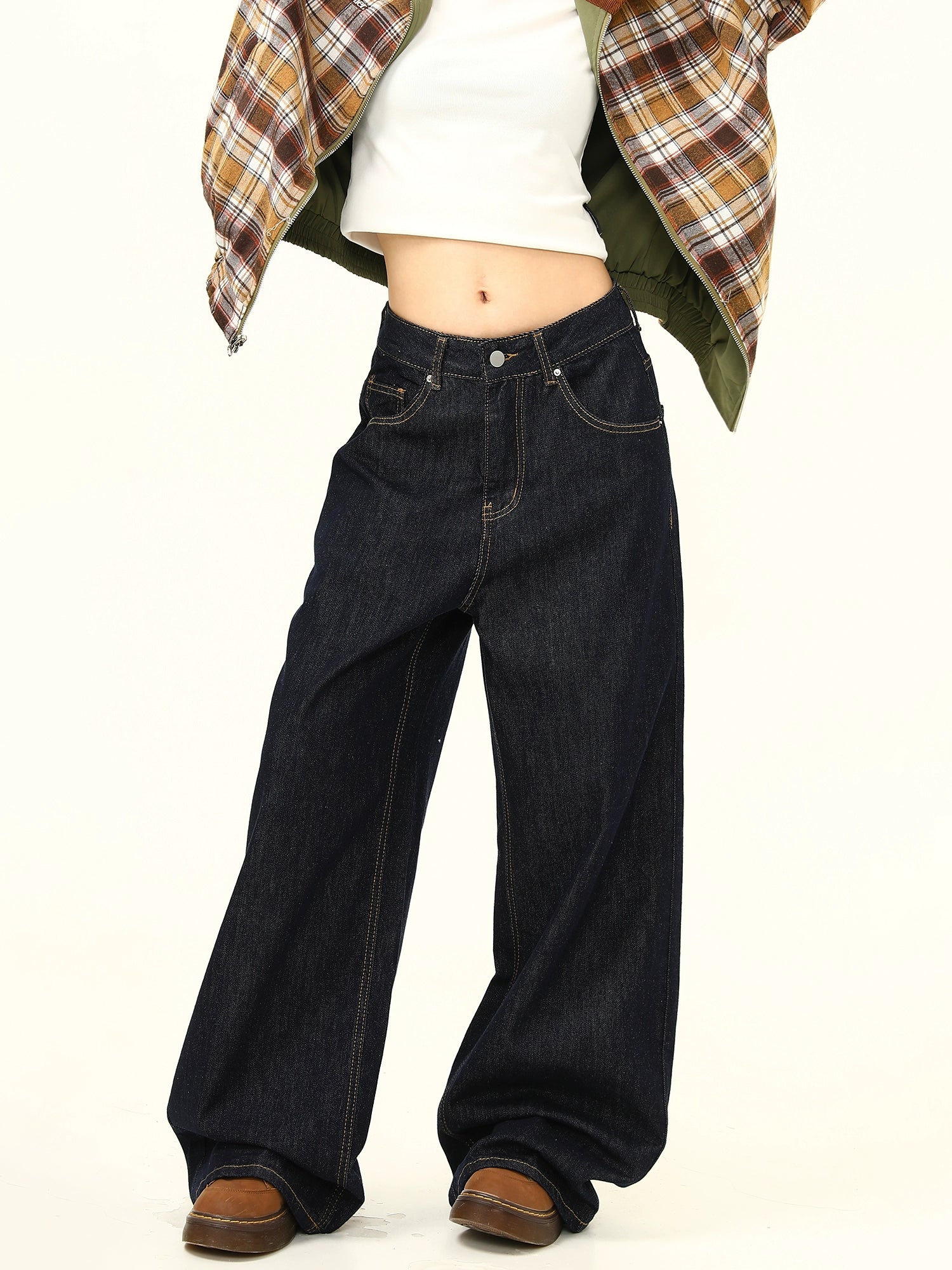 Ultra Wide Leg Mid Waist Dark Jeans
