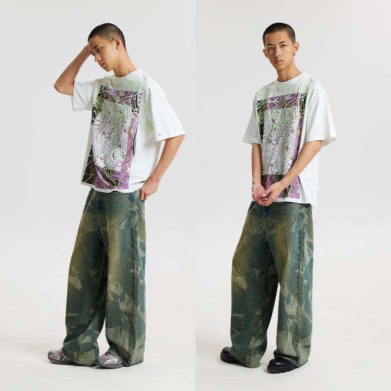 Abstract Distorted Craft Print T-Shirt - chiclara