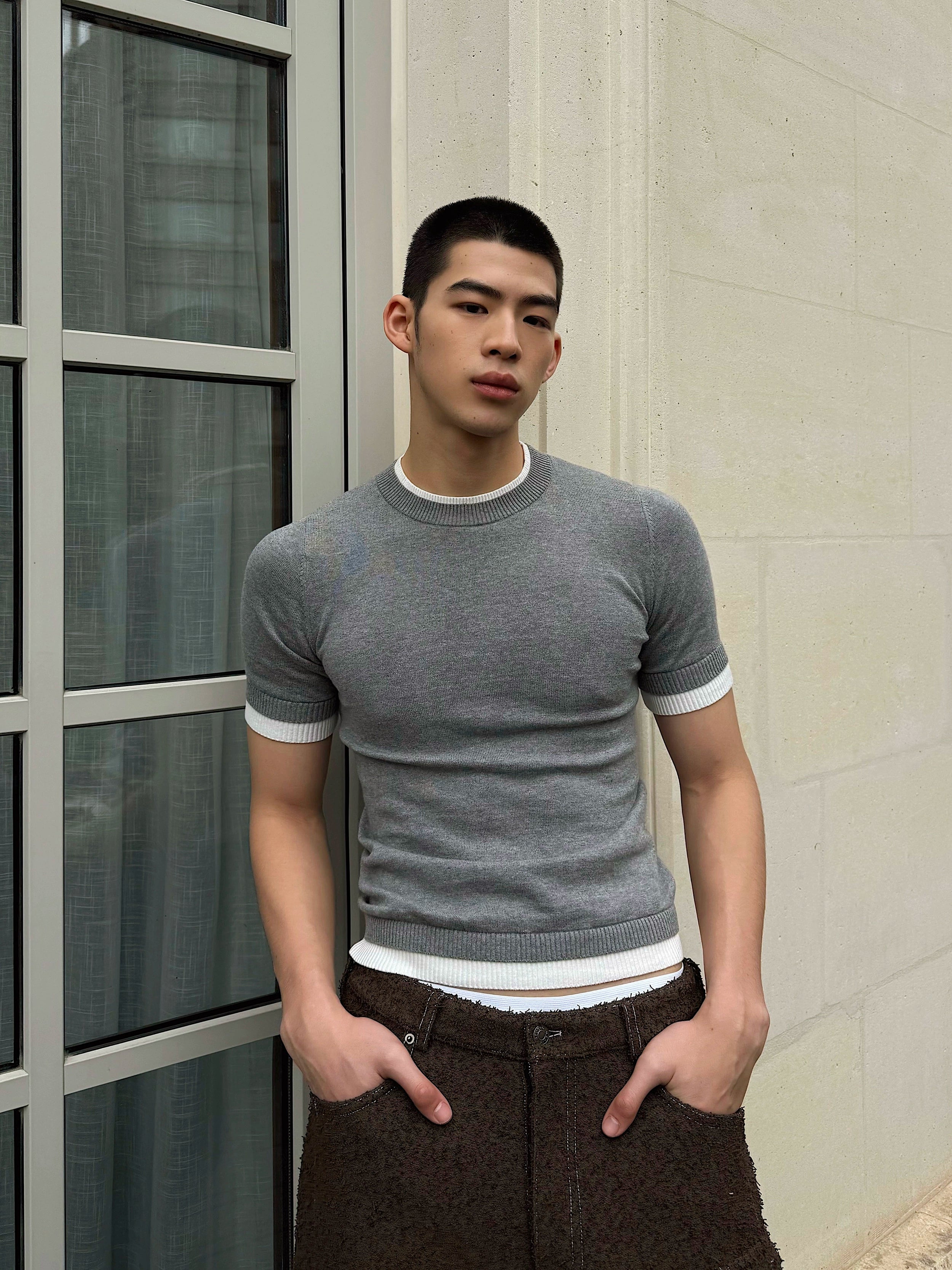 Contrast Trim Short Sleeve Knit Tee