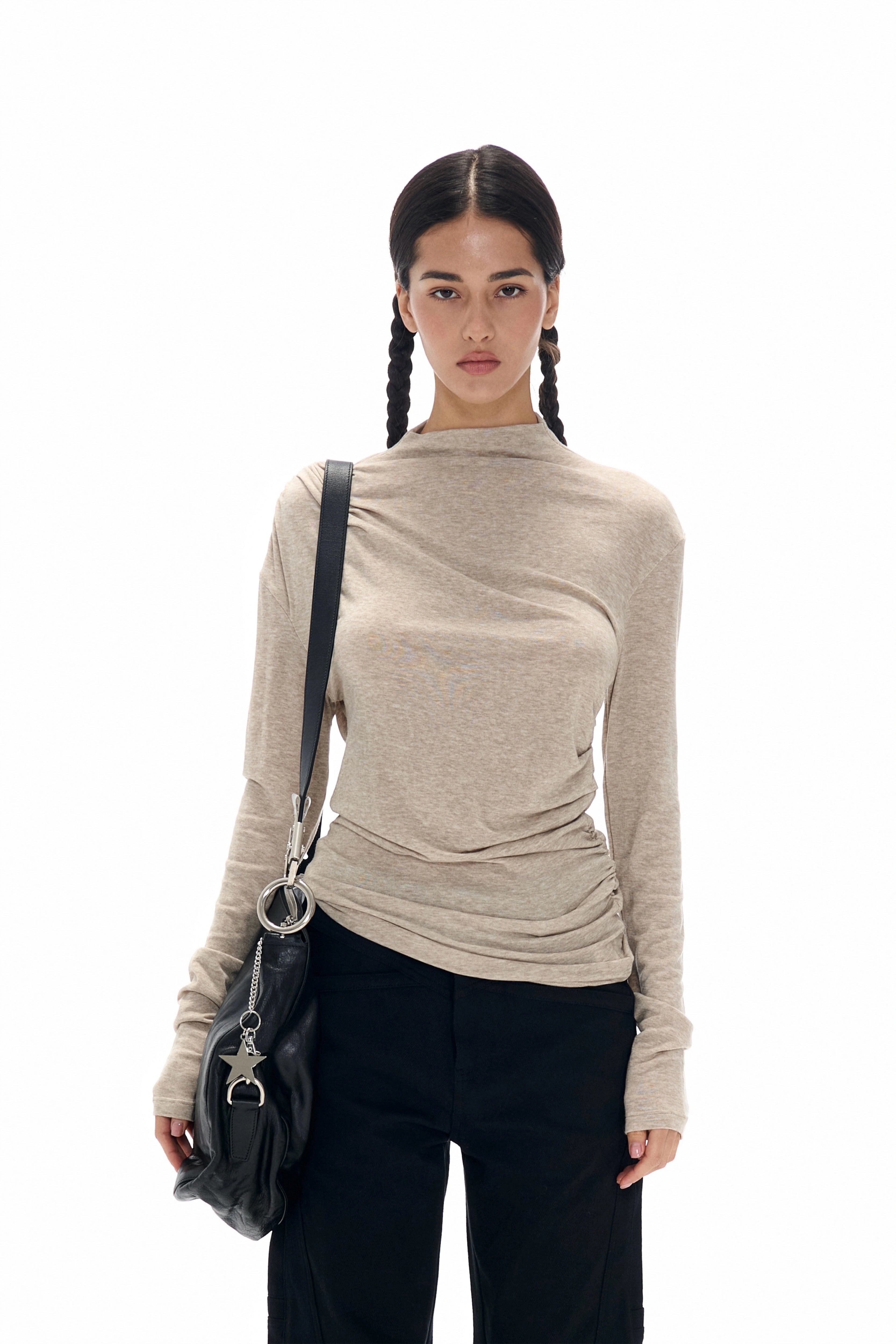 High Collar Knit Long Sleeve Top