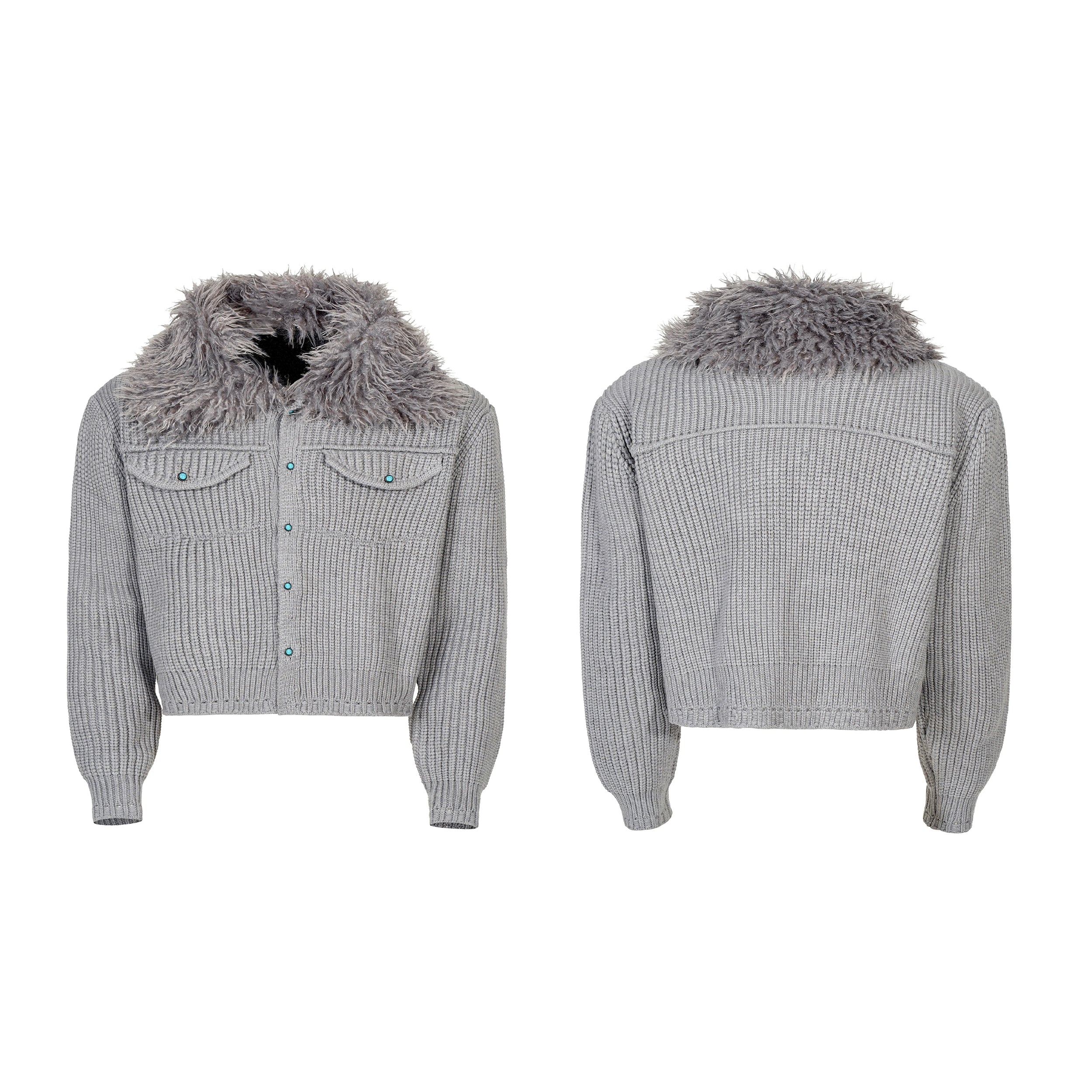 Frosted Collar Knit Sherpa Cardigan