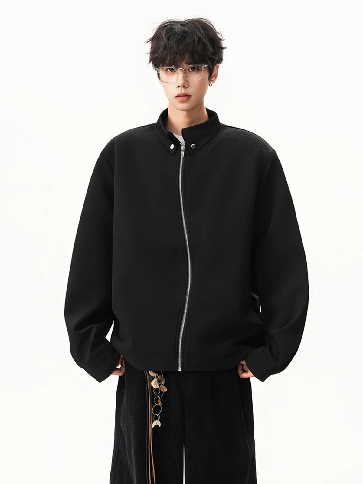 Obsidian Minimal Stand‑Collar Zip Jacket