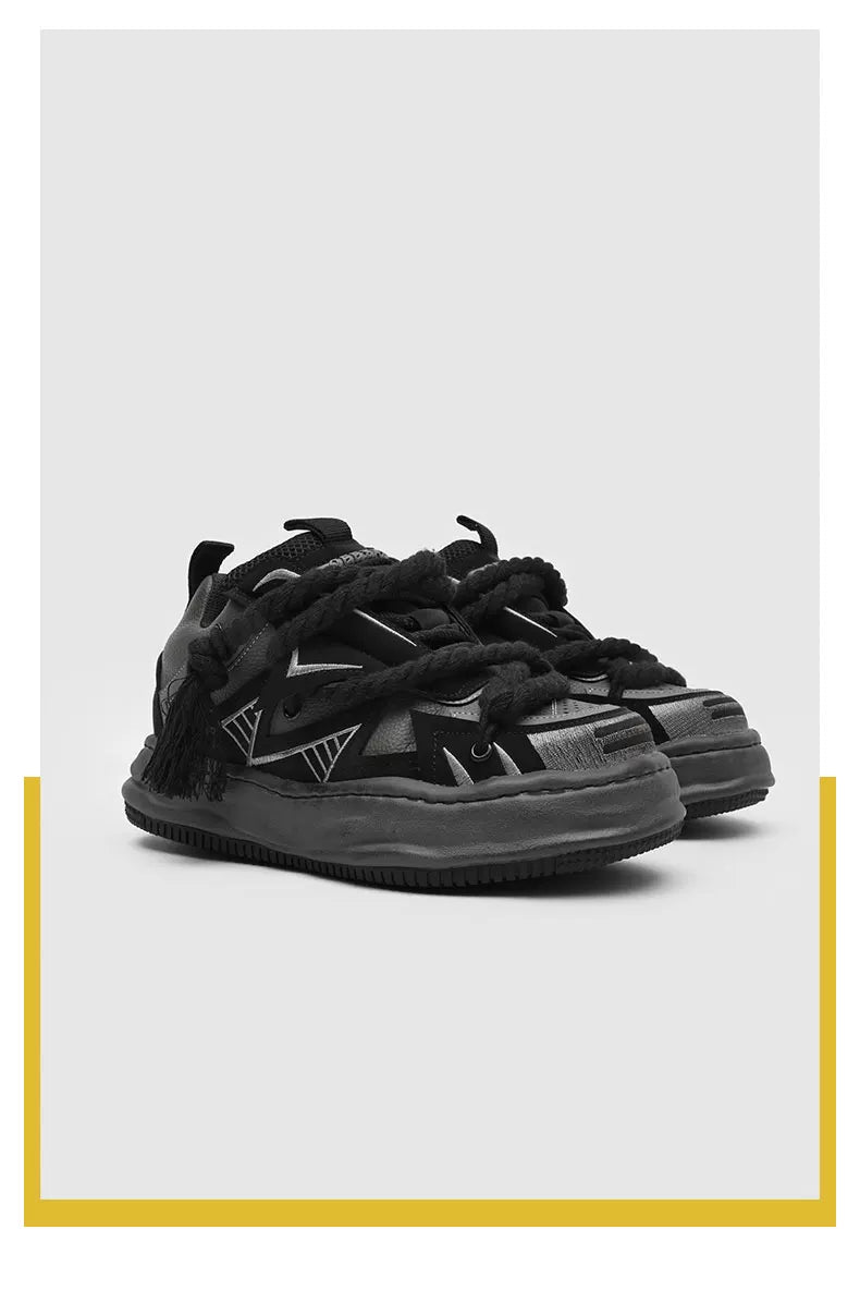 Distressed Rope-Lace Chunky Sneakers