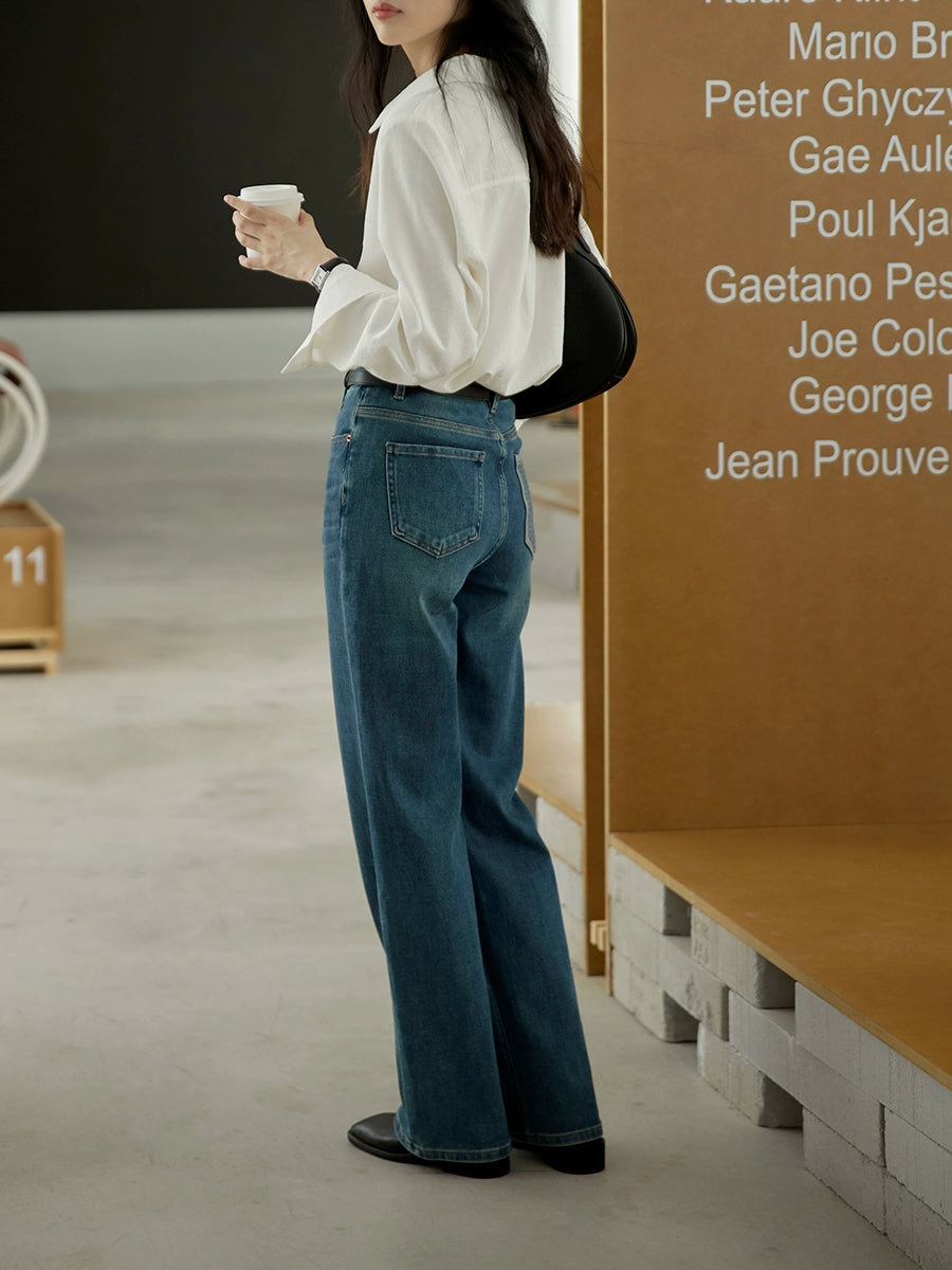 High-Waisted Straight-Leg Blue Jeans