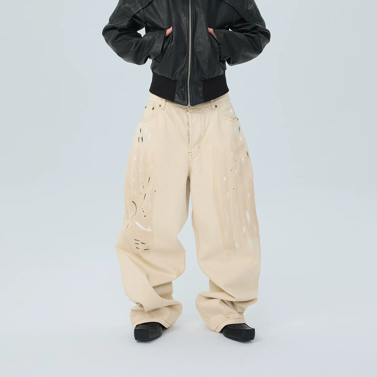 Ivory Paintstroke Balloon Stack Jeans