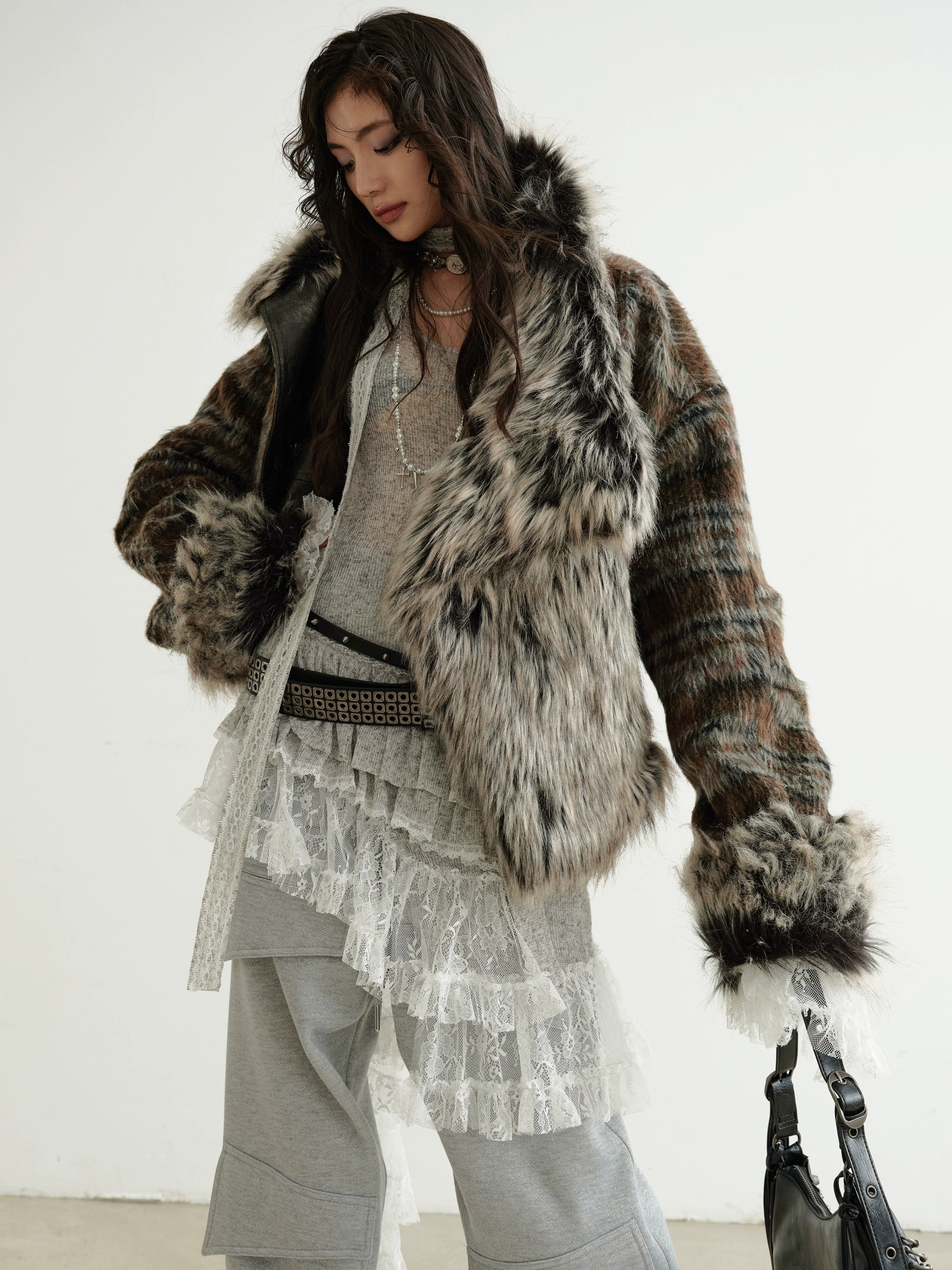 Faux Fur Trim Collar and Cuffs Cropped Jacket