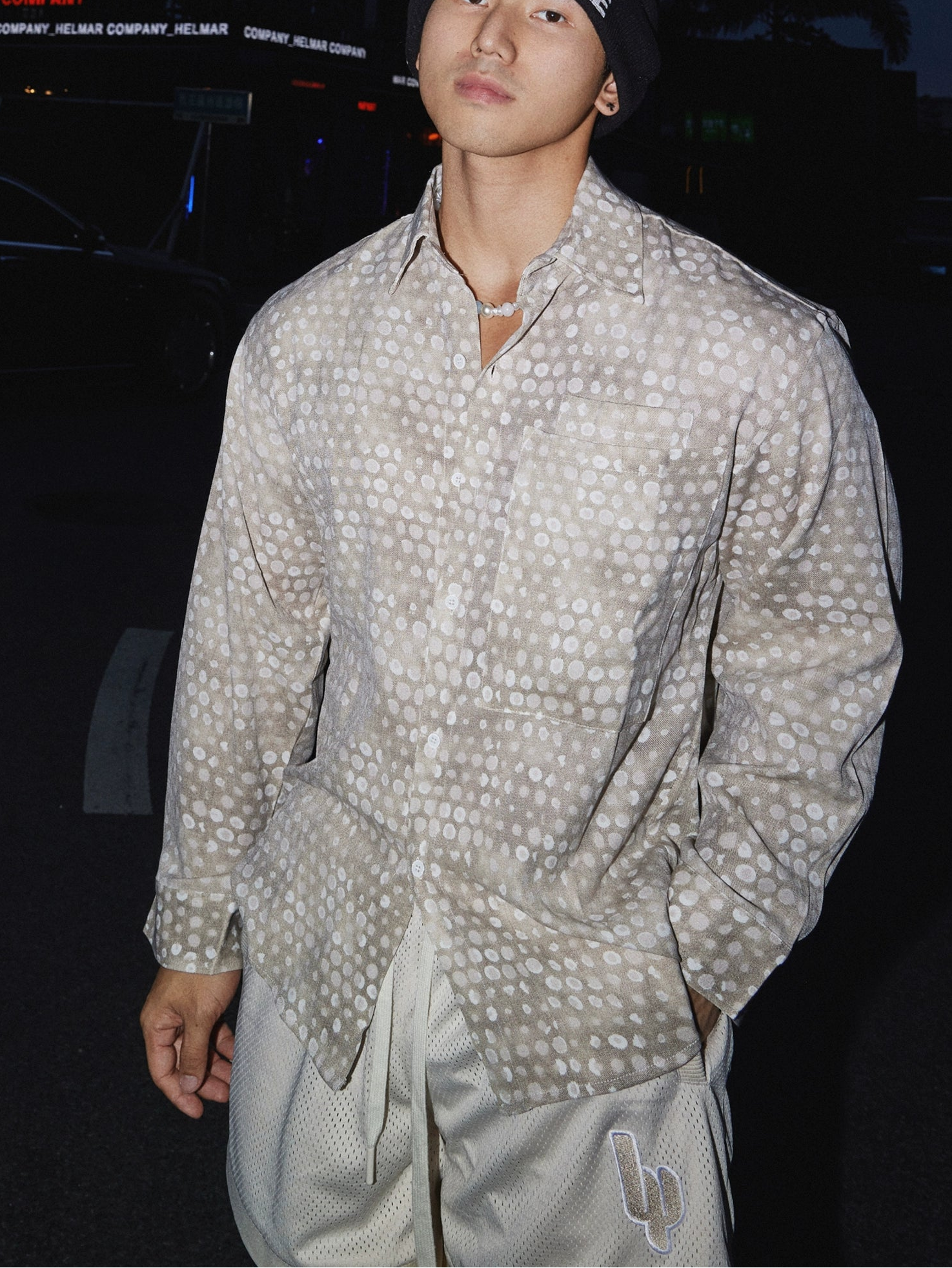 Polka Dot Sheer Button-Up Shirt