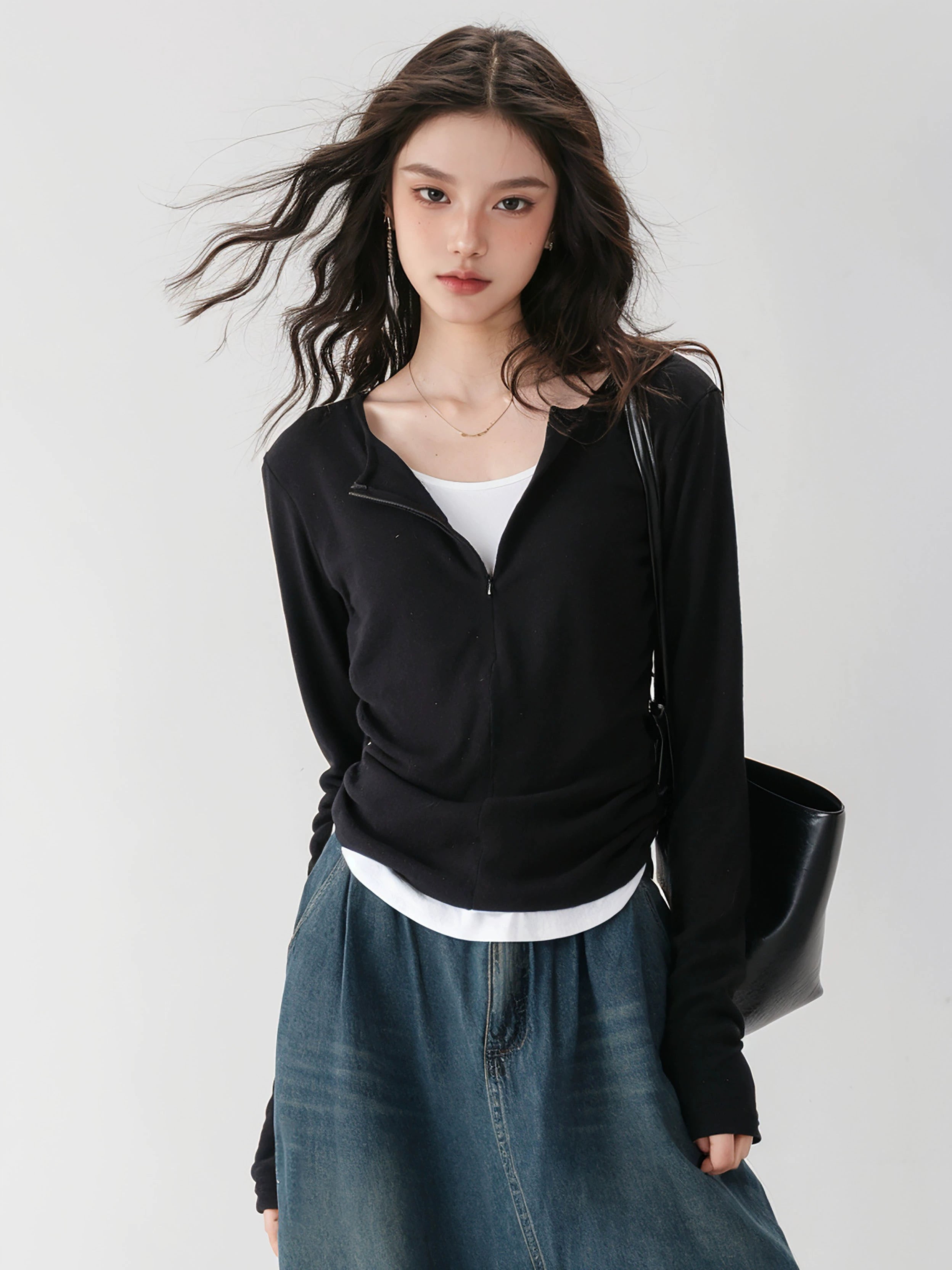 Color Block Mock Two-piece Knit Base Layer