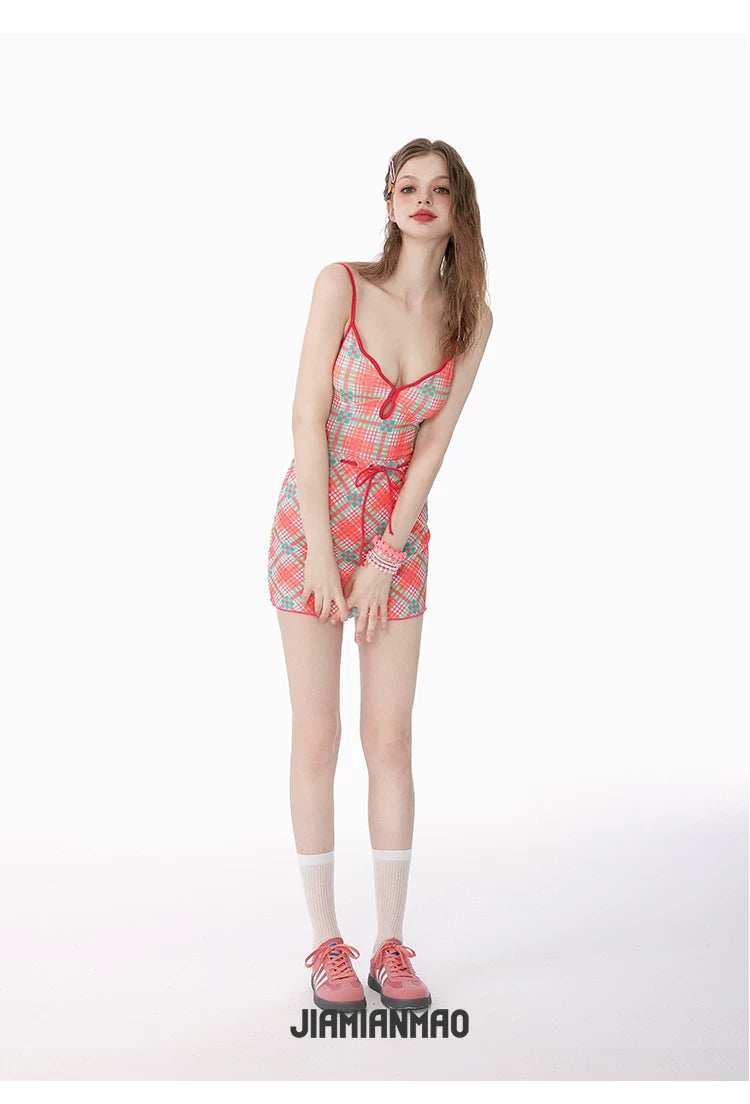 Candy Plaid Court Mini Skirted Suit
