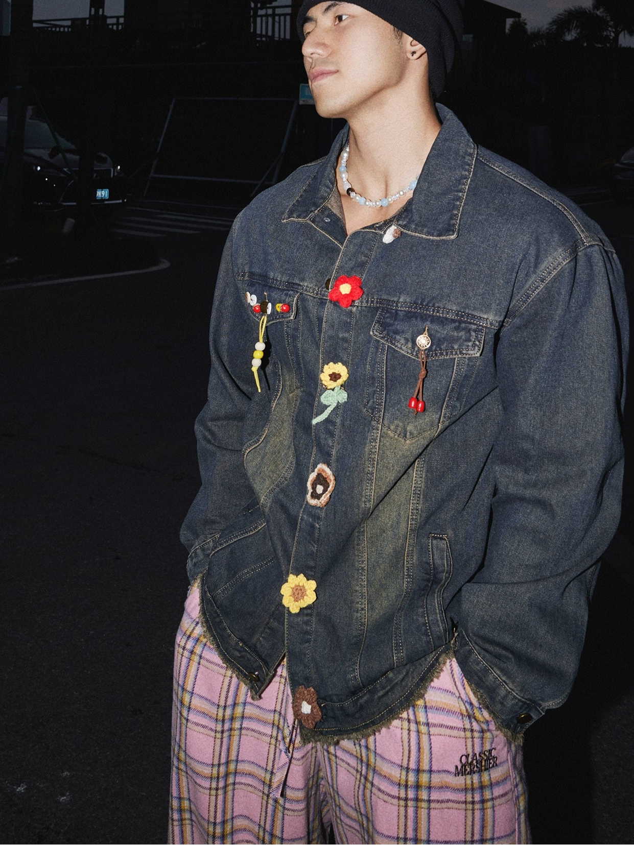 Night Bloom Floral Button Denim Jacket