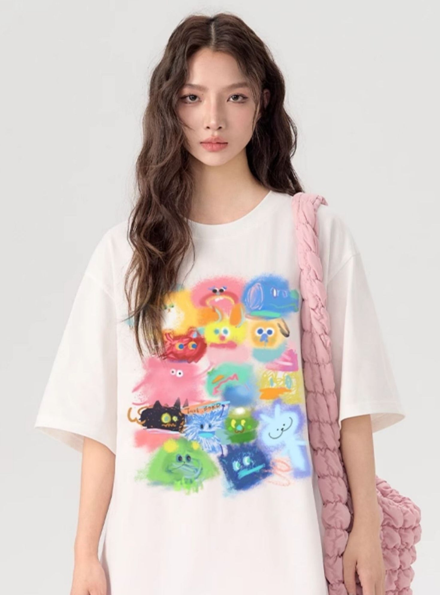 T-Shirt with Gradient Cartoon Print - chiclara