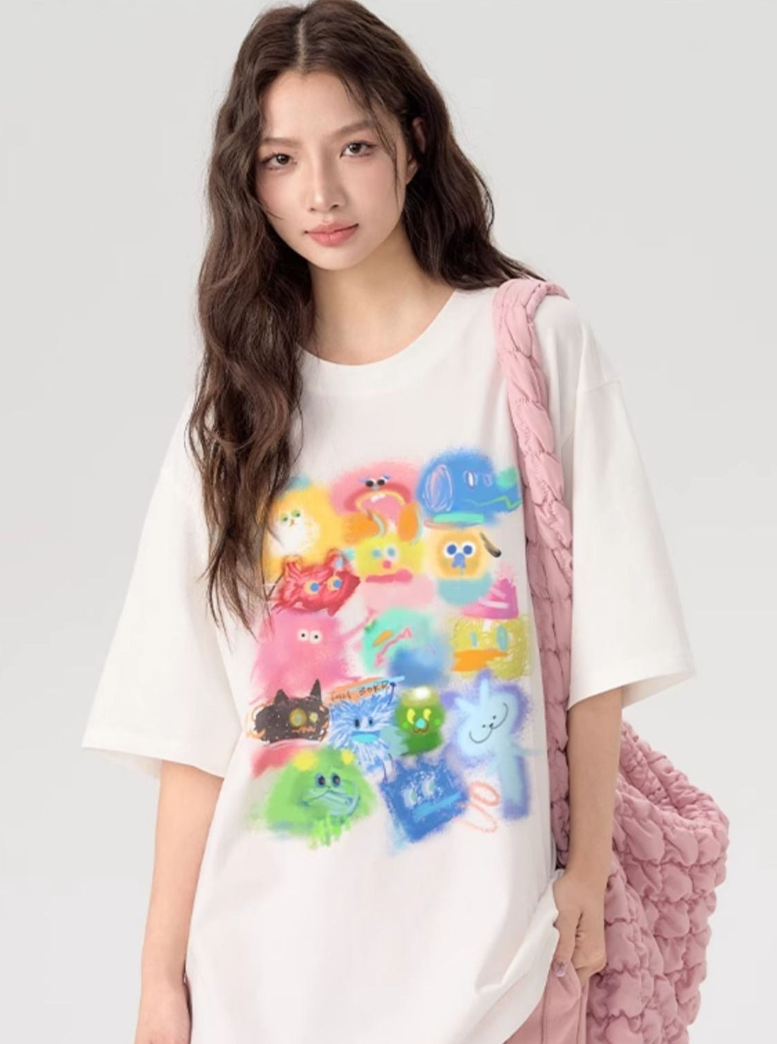 T-Shirt with Gradient Cartoon Print - chiclara